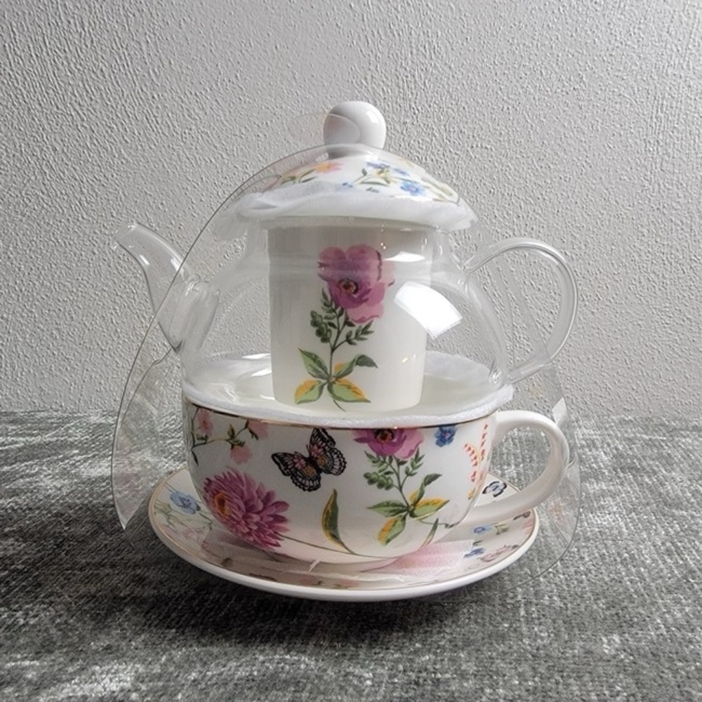 Garden Joy Glass and Fine Porcelain Tea For One Set